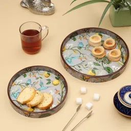 duli Set of 2 Round Decorative Serving Tray for Diwali & Festive Gifts Bird Tray image 2