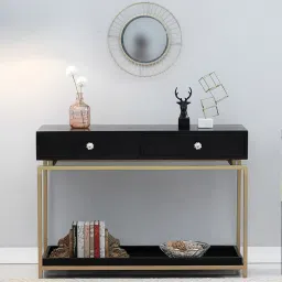 woodsworth from pepperfry Alex Solid Wood Console Table In Black & Gold Finish image 1