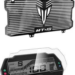 vagary Combo of Black Radiator Grill With Screen Protector for MT 15 Bike Crash Guard-picture-16