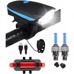 highrider USB Cycle Light Front with Horn, Rear/Tail Light, Tyre Valve Light (Combo of 4) LED Front Rear Light Combo-picture-37