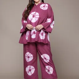 Readiprint Fashions Plus Size Tie & Dye Dyed Pure Cotton Top With Palazzos image 1