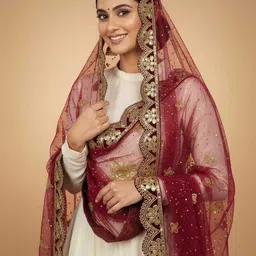 tinytwist Net Embroidered Maroon Men Dupatta-picture-10