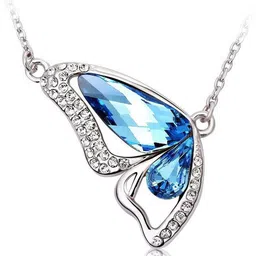yellow chimes Designer Butterfly Blue Austrian Cyrstal For Women & Girls Rhodium Alloy Pendant-picture-31