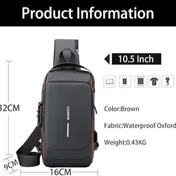 RSCREATIONSHUB Waterproof Polyester Sling Backpack with USB Charging Port TRAVEL BAG image 4