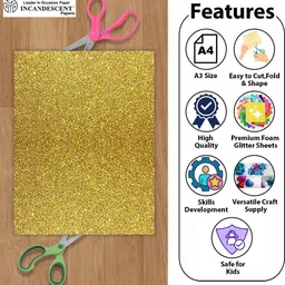 incandescent paper Premium Foam Glitter Sheets A4 Size | 2mm Thick, 10 Sheets Sparkle Foam Paper For Art & Craft A4 100 gsm Coloured Paper image 3