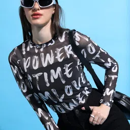 tokyo talkies Casual Raglan Sleeves Printed Women Black, White Top-picture-10