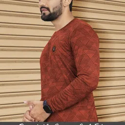 vebnor Men Printed Round Neck Polyester Orange T-Shirt image 3