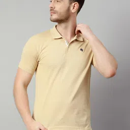 cantabil Men Solid Polo Neck Cotton Blend Beige T-Shirt image 3