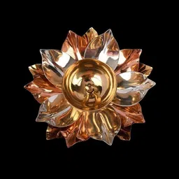 Mahashakti Brass Lotus Kuber Diya With Glass Base For Puja Home Décor-5 Inch Copper, Brass Table Diya Brass, Copper Table Diya-image-63