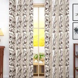 Story@home Coffee Brown Set of 2 300GSM Semi Blackout Jacquard Eyelet Ringtop Door Curtains-picture-28