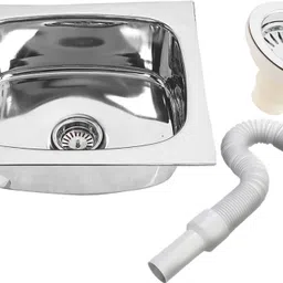 iezee Kitchen Sink 15x12x07 Single Bowl, 15inch, SS304, 16Gauge, Stainless Steel Sink ISS1512 | | SINGLE BOWL WITH COUPLING AND PVC PIPE | STAINLESS STEEL | GLOSSY Vessel Sink image 5