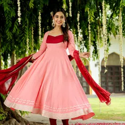 tasrika Color Block Anarkali Kurta, Bottom & Dupatta Set image 2