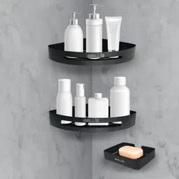 ibell 2-Tier Bathroom Corner Shelf with Soap Holder,Space Saving Bathroom Storage Rack Stainless Steel Wall Shelf-picture-10