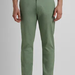 peter england Men Slim Fit Green Cotton Blend Trousers-picture-28