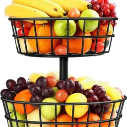 sone key chidiya 2-Tier Metal Floor Standing Fruit Home Storage Basket Black,Easy to assemble Iron Fruit & Vegetable Basket-picture-16