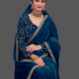 hutah Embroidered Bollywood Velvet Saree-picture-27