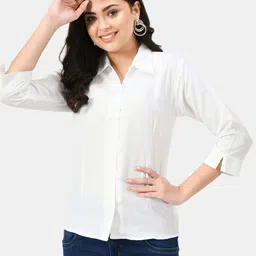akshatani Women Slim Fit Solid Spread Collar Casual Shirt image 5