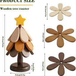 serplex Wooden Tree Shape Coaster Set NA Trivet image 2
