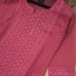 felopie Women Chikan Embroidery Georgette A-line Kurta image 2