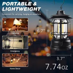 xydrozen Dimmable Vintage Camping Light Black Metal, Plastic Hanging Lantern image 4