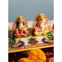 MARBLE LORD LAKSHMI GANESHA WITH CHOWKI 15 cm Handicraft & Artifact Showpiece (Marble, White)-image-29