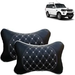 aksmit Black, White Leatherite Car Pillow Cushion for Universal For Car-picture-10