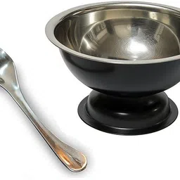 dynore Steel Dessert Bowl Stainless Steel Black Round Shape Ice Cream Cup With Spoon- Set of 12 image 2