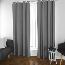 parda online Grey Polyster Solid 5ft Blackout Eyelet Window/Door (2 Pc) image 1