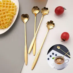 jhm Luxury Gold-Plated Flower Design Dessert Spoon Set – Elegant & Stylish! Stainless Steel Serving Spoon Set-picture-17