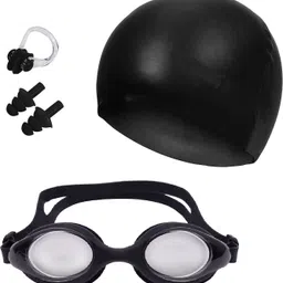 the morning play Black SWIMMING KIT WITH CAP GOGGLE NOSE PLUG & EAR PLUGS Swimming Kit-picture-31