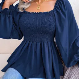 luxestyle Casual Puff Sleeves Solid Women Dark Blue Top-picture-28