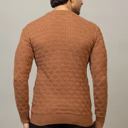 winwear Men Solid Round Neck Brown Sweater image 2