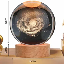 lipzie Crystal Ball Night Light | 3D Engraved LED Glass Lamp with Wooden Base Table Lamp image 2