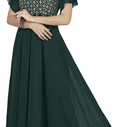 bosaru Embroidered Georgette Stitched Straight Gown image 3