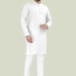 krishasales Men Solid Cotton Blend Straight Kurta image 2