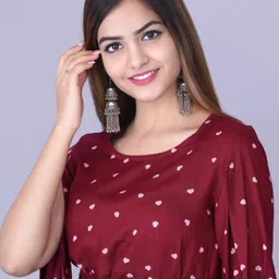 creationesh Casual Slit Sleeves Printed Women Maroon, White Top image 3