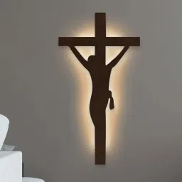 dekorstation Jesus on Cross Medium Brown Engineered Wood Wall Art With LED Light image 1