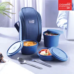 classic essentials Lunch Box Set with Cutlery & Bag | Microwave Safe 3 Containers Lunch Box-picture-11