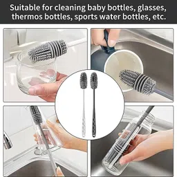 rhhg ecom Bottle Cleaning Brush Long Handle for Baby Bottle,Water Bottle, Containers| Silicone Wet and Dry Brush image 3