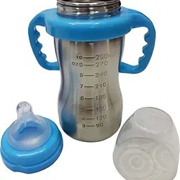 domenico Baby Feeding Bottle in Stainless Steel rganic Kidz High Grade Stainless Steel 2 in 1 Sipper and Feeding Bottle with Silicone Nipple for Baby (290 ml)-Blue - 290 ml image 3