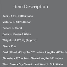 ravaiyaa - attitude is everything Green White Leaf Free Size Bath Robe image 4