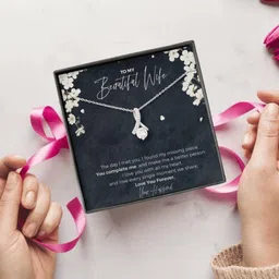 To My Beautiful Wife, You Complete Me Gift For Wife I Love My Wife Necklace Zircon Silver Pendant Set-image-50