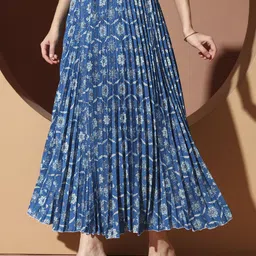 zwerlon Women Printed Pleated Blue Skirt image 3