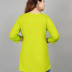 style ganga Casual Cuffed Sleeves Solid Women Green Top image 2