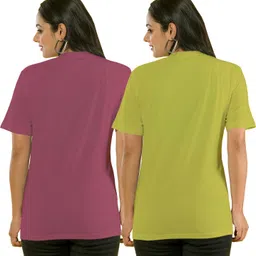 shaun Pack of 2 Women Self Design Round Neck Polyester Multicolor T-Shirt-picture-19