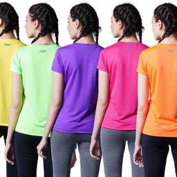 laya Pack of 5 Women Solid Round Neck Polyester Multicolor T-Shirt image 2
