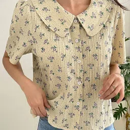 leriya fashion Casual Regular Sleeves Printed Women Yellow Top-picture-16