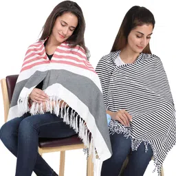 lula mom Lulamom Multi-Purpose Breast Feeding Nursing Striped Shawl - Pack of 2 Feeding Cloak-picture-39