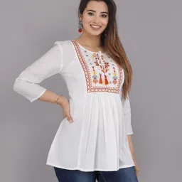 pragya Casual Regular Sleeves Solid Women White Top image 4