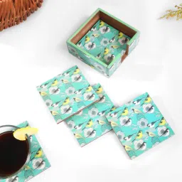 the home co. Green Mdf Bird Mdf Wood Square (Set of 6) Coasters image 1